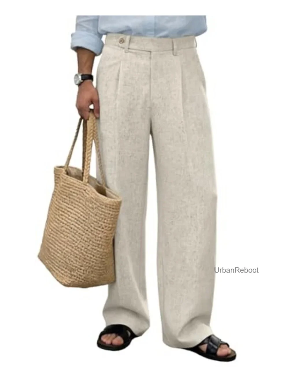 Mens Linen Casual Dress Pants Baggy Pleated Old Money Wide Leg Slacks Relaxed